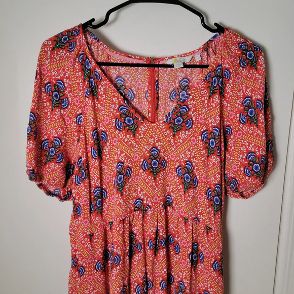 Boden Floral Print Tiered Midi Dress in Fire Poppy | Boden Dress | Size 10L - Picture 3 of 10